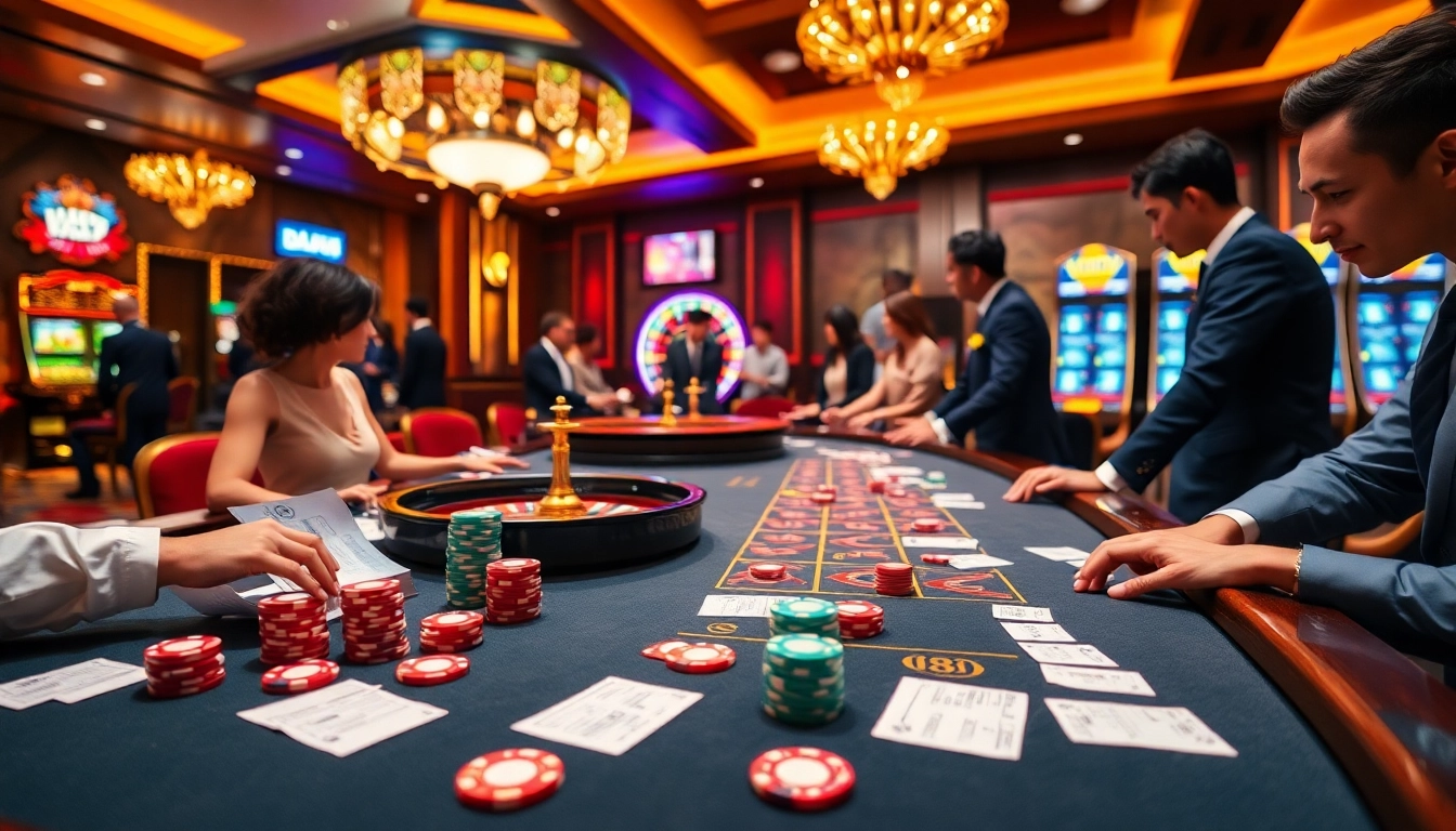 DA88 online casino scene with players betting at a colorful table and roulette wheel.