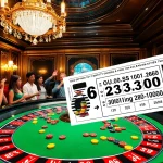 An explosion of a prize-winning lottery moment at a luxurious casino with excited gamblers around a roulette table.