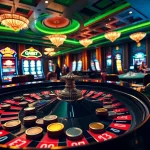 SOIBET vibrant casino scene with roulette, slot machines, and engaged players creating excitement.