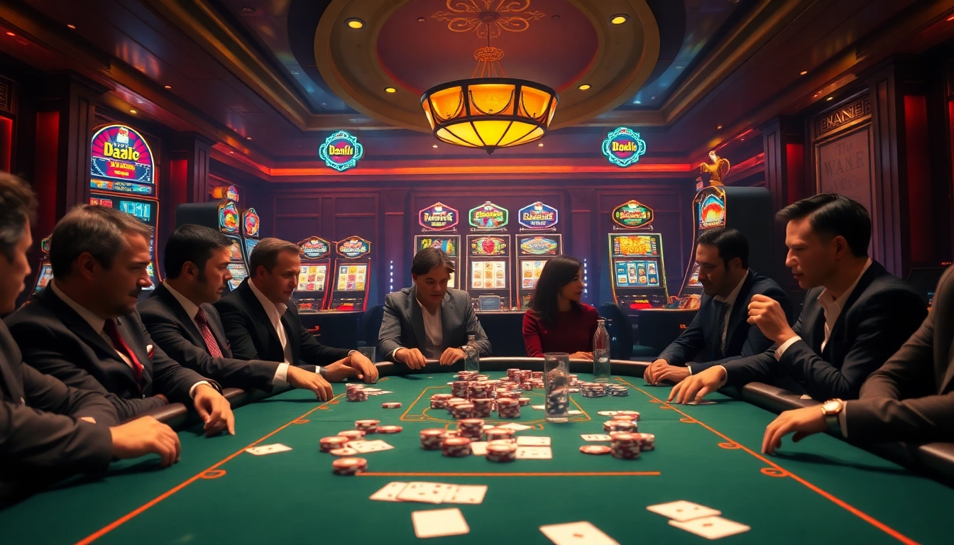 Exciting poker game action at 789bet with players and vibrant casino ambiance.
