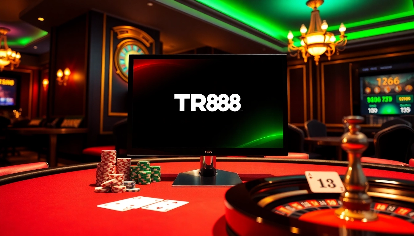 Engage with the excitement of TR88 online gambling through vibrant casino visuals, showcasing thrilling games.