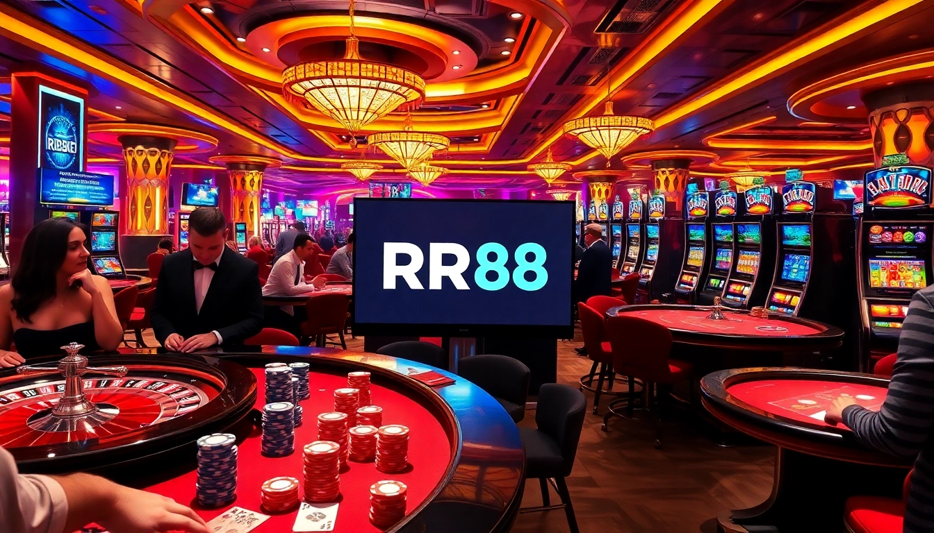 Experience a thrilling game night at RR88's exclusive casino tables with vibrant colors and excitement.