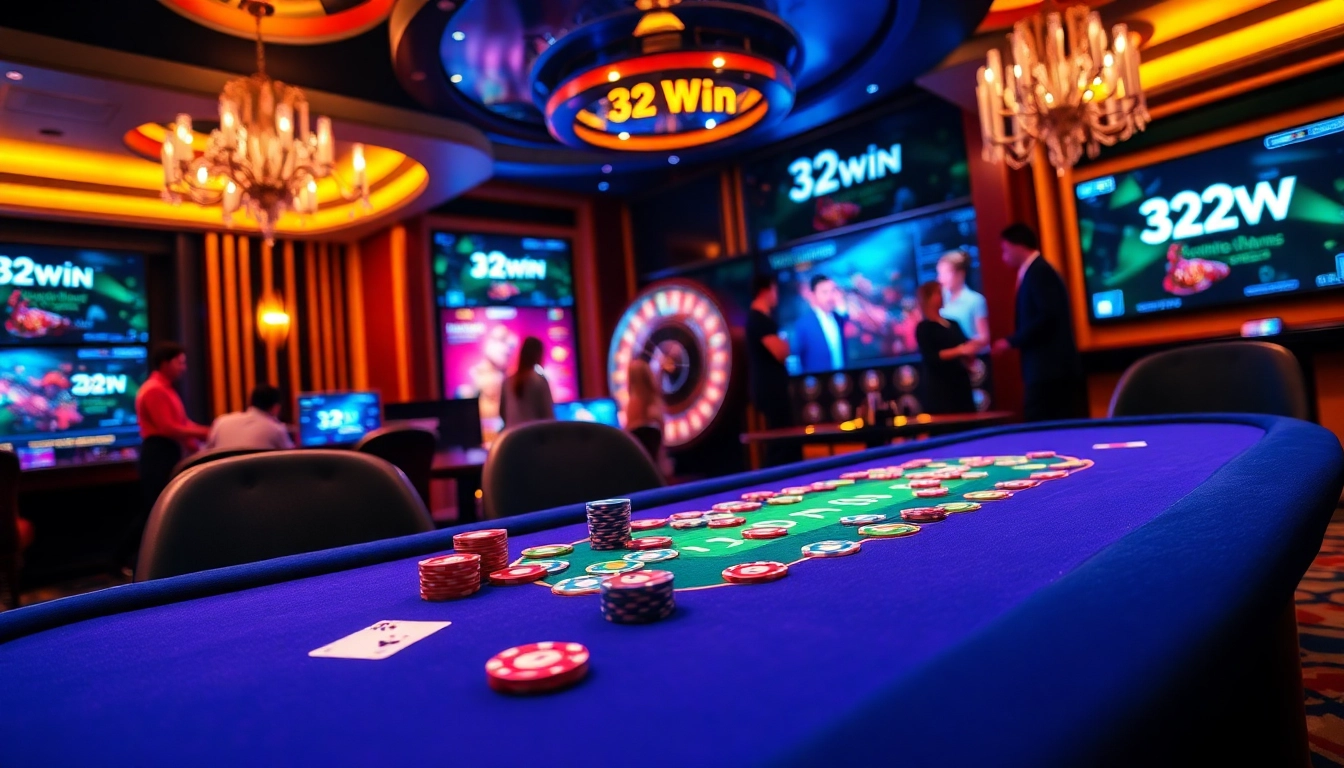 Experience the excitement of 32Win with colorful casino chips and vibrant roulette action.