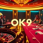 Players engage in intense poker action at a luxurious casino, highlighting the thrill of OK9 gaming.