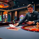 Win88 online casino interface showcasing vibrant poker and slot games in a luxurious setting.