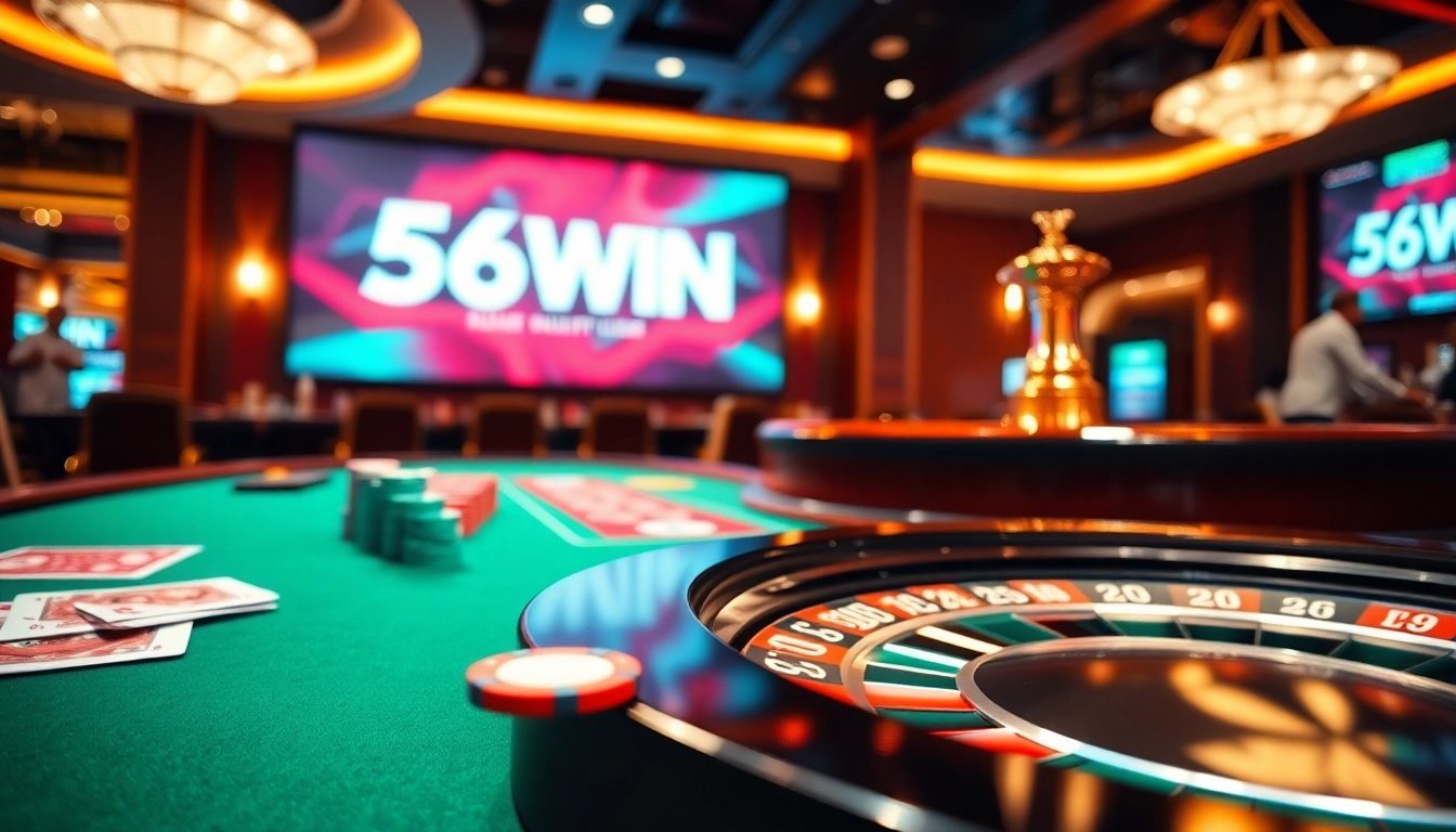 Experience the thrill of gambling at 56WIN with vibrant casino tables and exciting games.