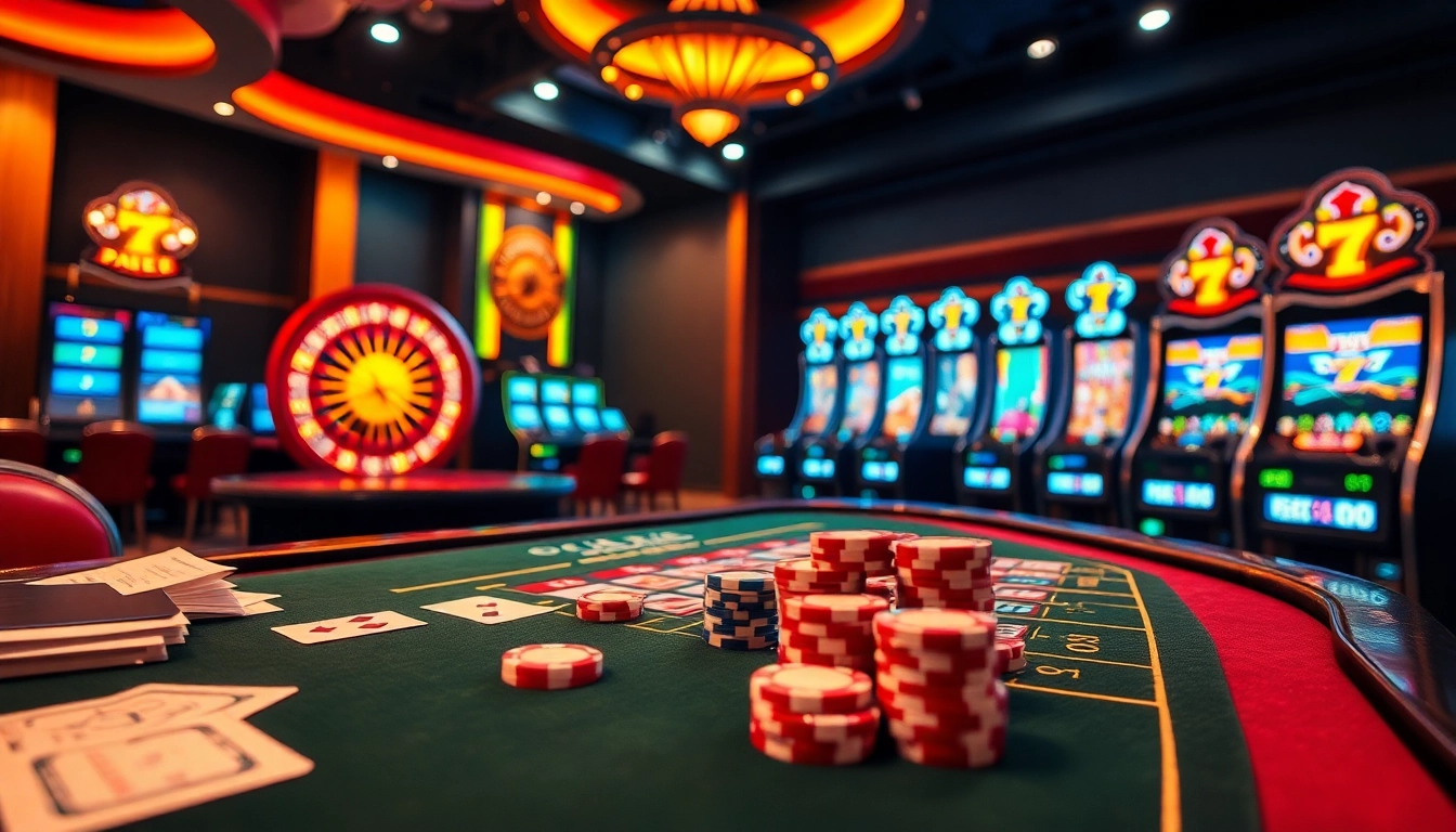 Engage with the excitement of online gambling at 7C77 casino featuring vibrant tables and games.
