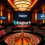 Engaging online gambling visual featuring bsport logo with casino tables and poker chips.