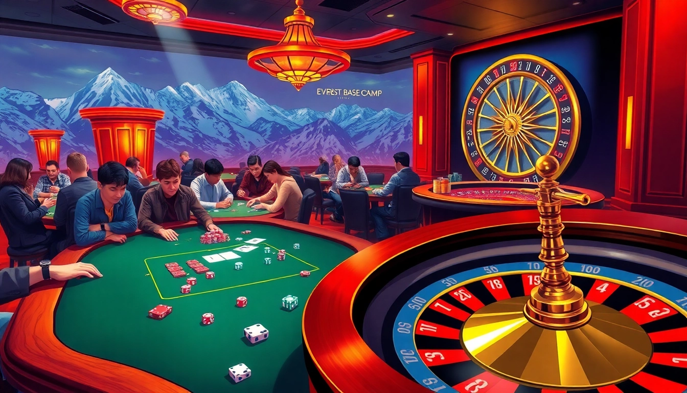 Exciting casino action showcasing Everest Base Camp Trek theme with vibrant poker tables.