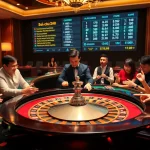 Soi cầu 24h betting enthusiasts engage at a luxurious roulette table, highlighting excitement in a casino.