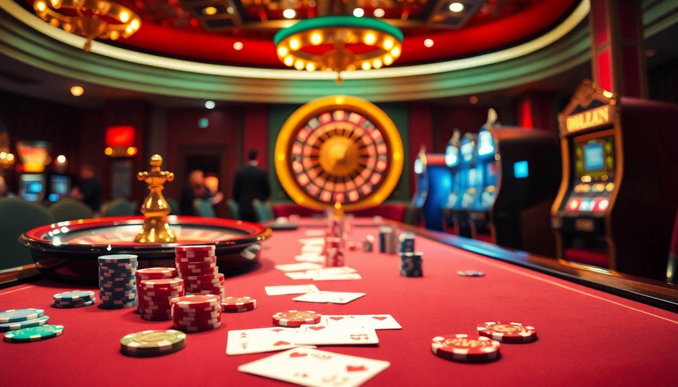 Engage in thrilling gambling at 33win's luxurious casino tables filled with vibrant cards and chips.