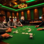 Gambling strategies in action at 399W luxury casino tables, with poker chips and cards.