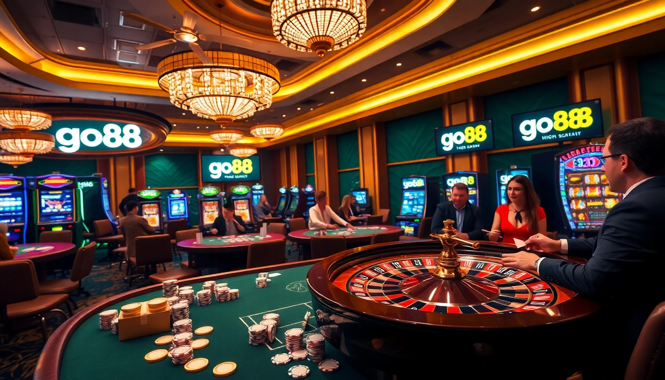 Experience the thrill of go88 casino gaming with vibrant roulette wheels and excited players.