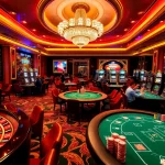 Experience the excitement of TR88 with a luxurious casino scene featuring vibrant slots and poker tables.