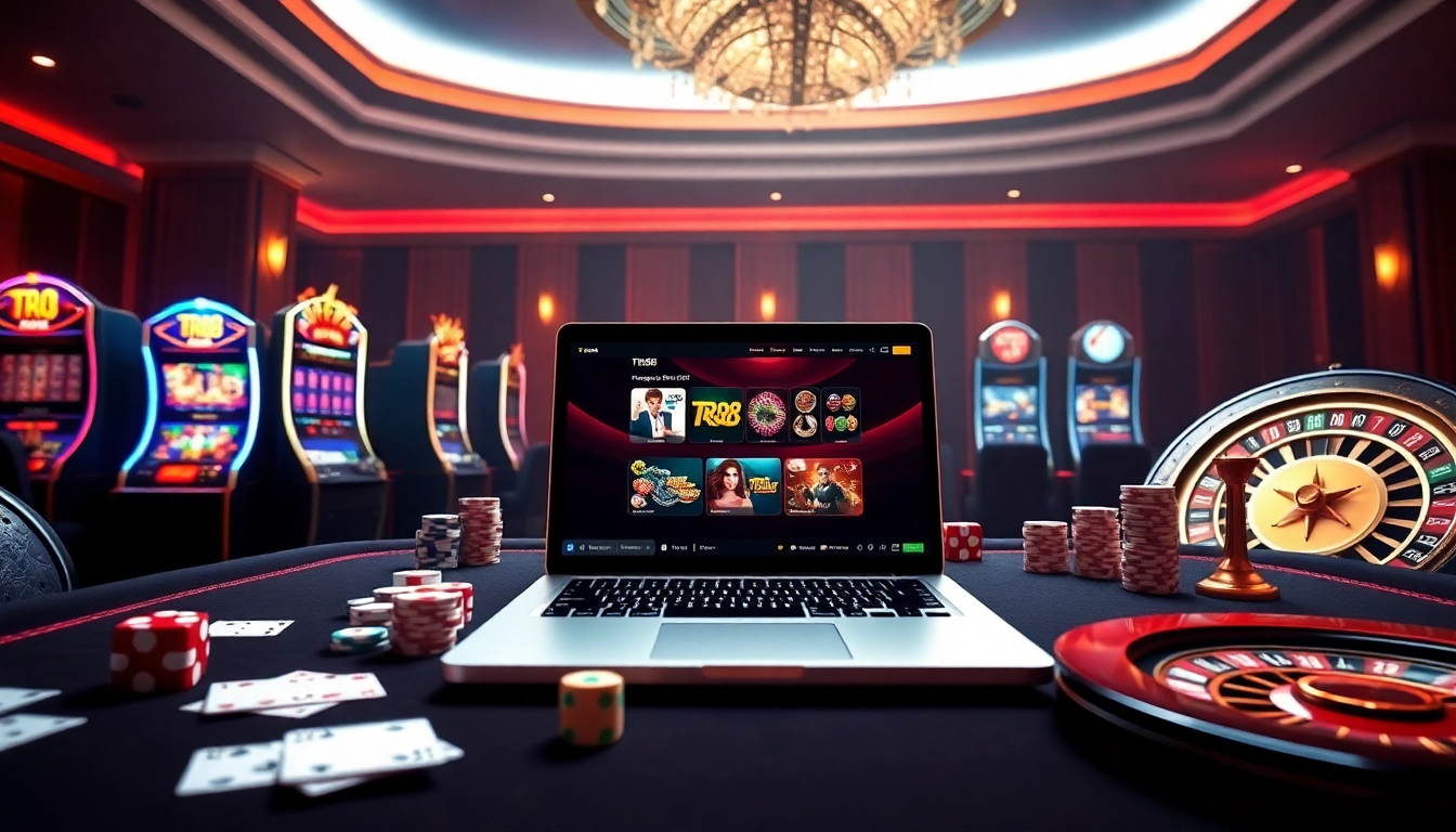 TR88 online gambling experience showcasing vibrant casino elements and a luxurious atmosphere.