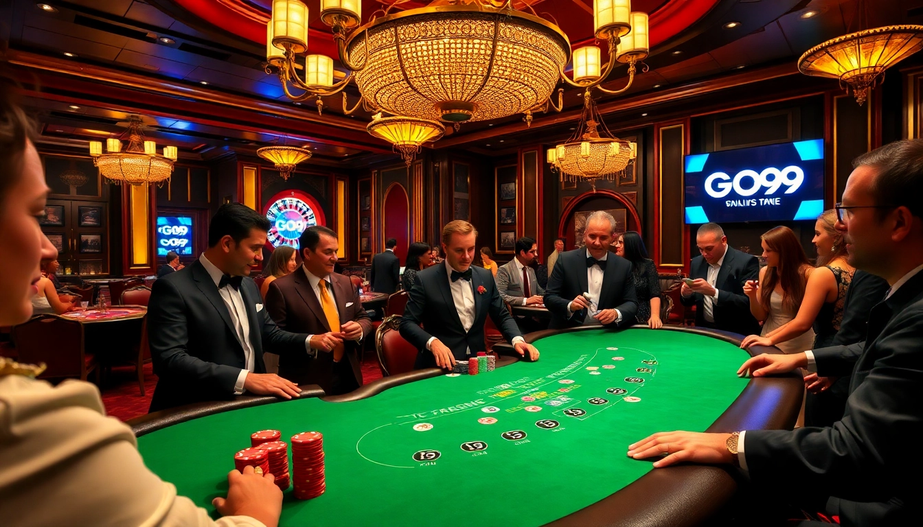 Experience the excitement of Go99 at a luxurious casino table with professional players and high stakes.