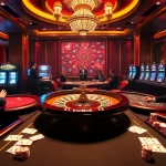 Exciting casino scene with vibrant 7m poker tables and luxury gaming elements.
