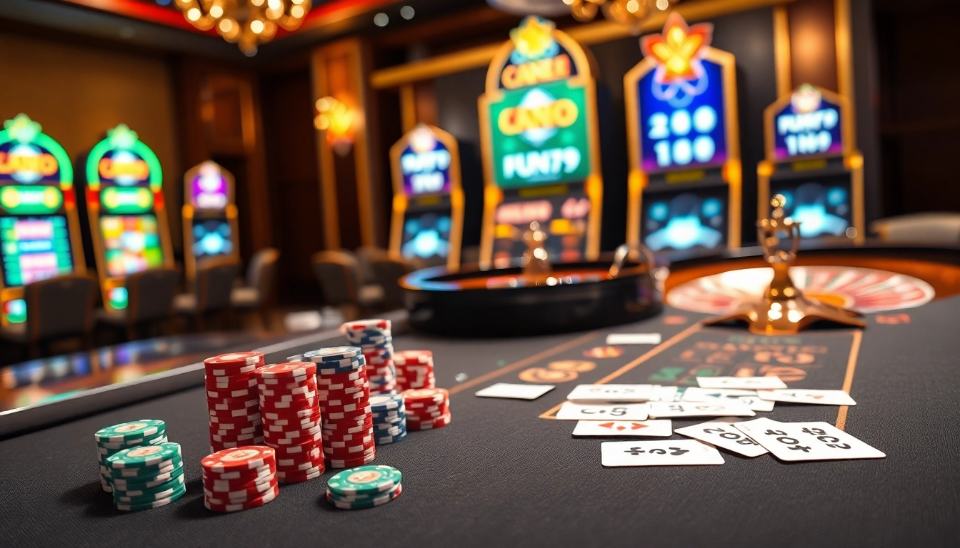 Experience the luxury of FUN79 online gambling with vibrant casino elements.