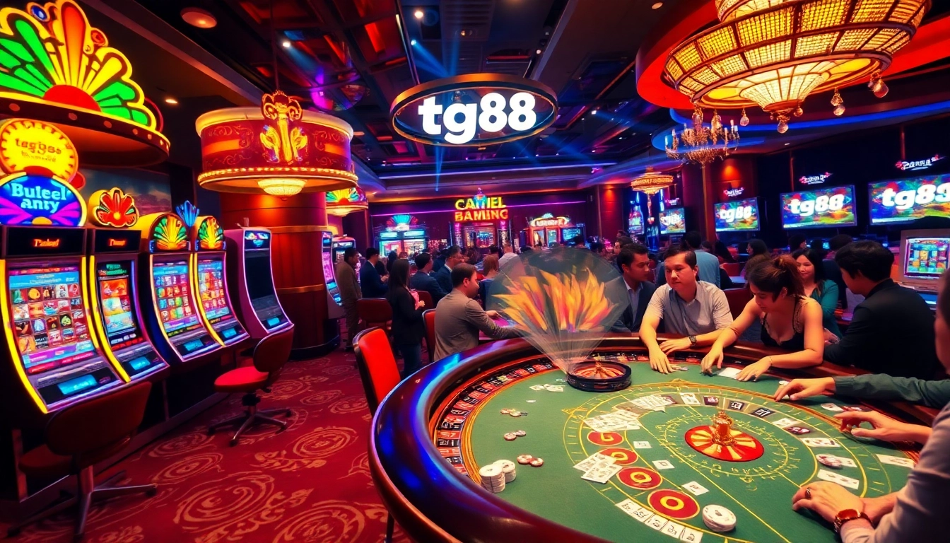 Experience the vibrant excitement of gambling at tg88 with lively tables and colorful slot machines.