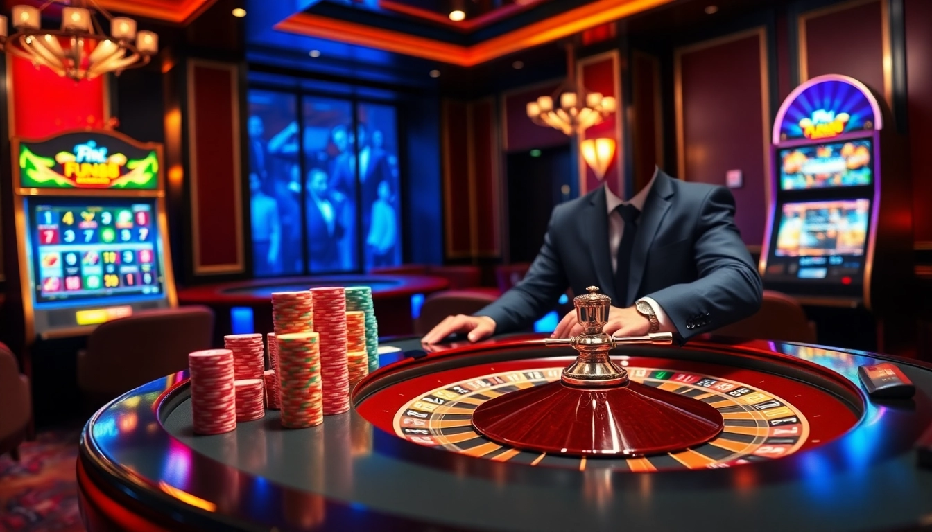 Enjoy thrilling gambling at Fun88 with a vibrant casino scene featuring roulette, cards, and more.