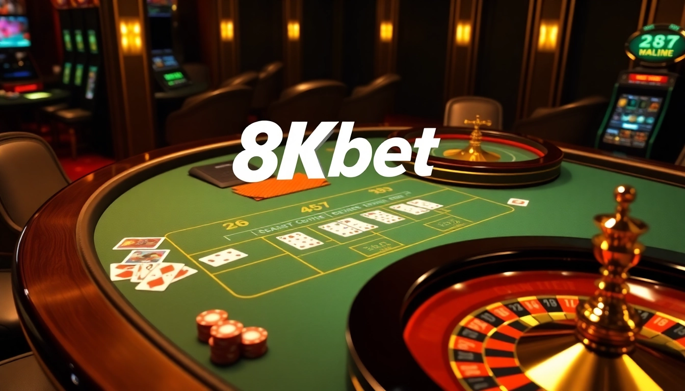 Experience thrilling moments with 8kbet at luxurious gambling tables and slot machines.