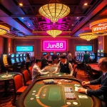 Witness thrilling gaming action at https://jun88.buzz/ with vibrant casino tables and eager players.