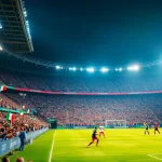 Exciting scene from a giải vô địch bóng đá ý serie a match, featuring packed stadium and cheering fans.