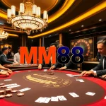 Experience the excitement of MM88 at a lively blackjack table in a luxurious casino.
