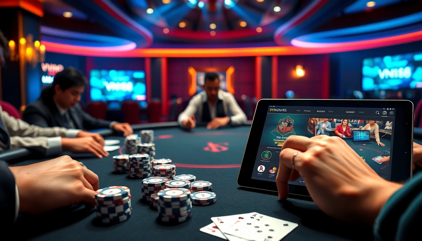 Experience thrilling poker action at VN168's luxury casino table.