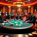 Players engaging in high-stakes poker at 789win, surrounded by luxury casino elements.