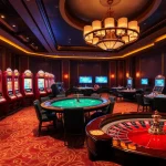 Experience thrilling gaming at 789P, featuring vibrant slots and elegant poker tables in a luxurious casino setting.