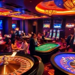 Experience the excitement of Luckywin casino with vibrant players at the tables and dynamic gaming visuals.