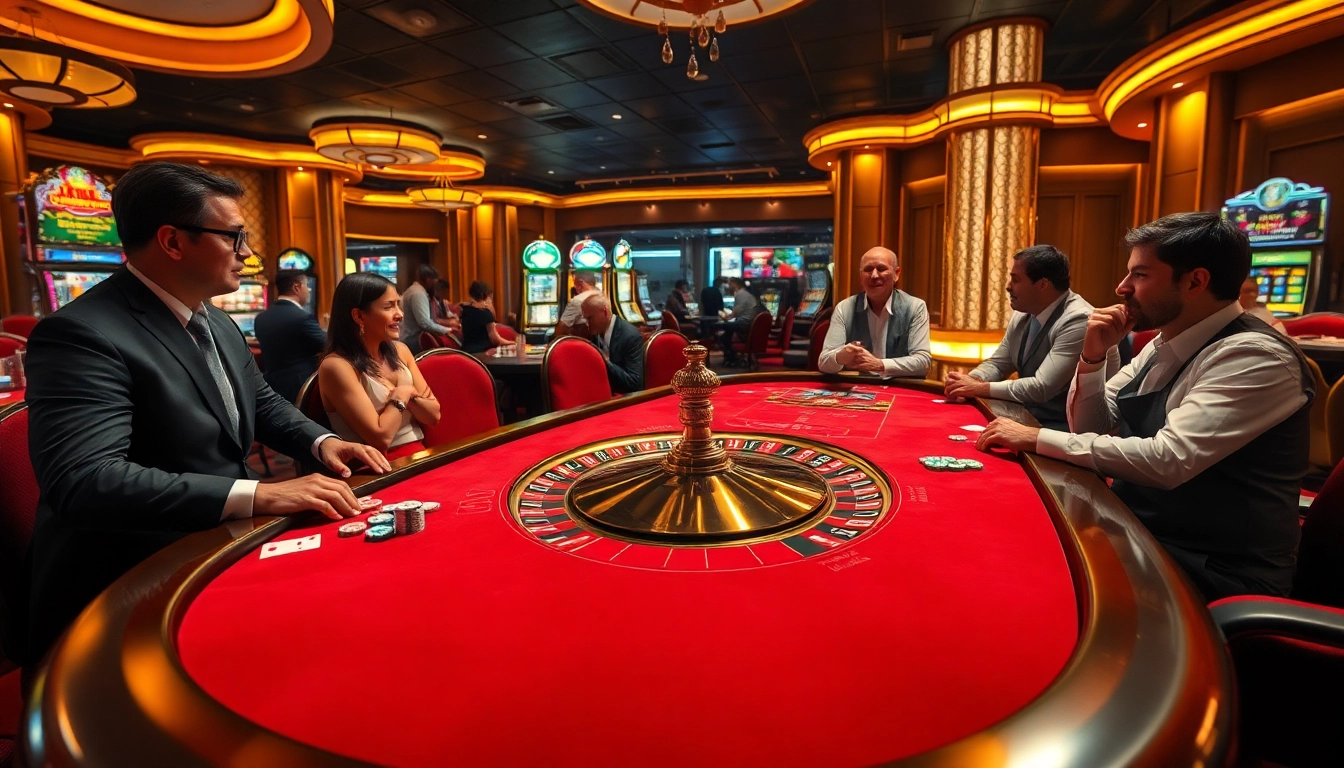 Experience the thrill of KU88 with players at a high-stakes poker game and vibrant casino atmosphere.