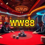 WW88 poker players engaging in an exciting game at a luxurious casino table.