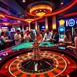 Engaging gambling scene featuring lc88 roulette game and diverse players enjoying casino excitement.
