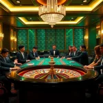 Engaged players betting at the HITCLUB casino poker table, showcasing excitement and luxury.
