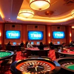The TR88 online casino showcases an engaging gaming atmosphere with players winning at tables.