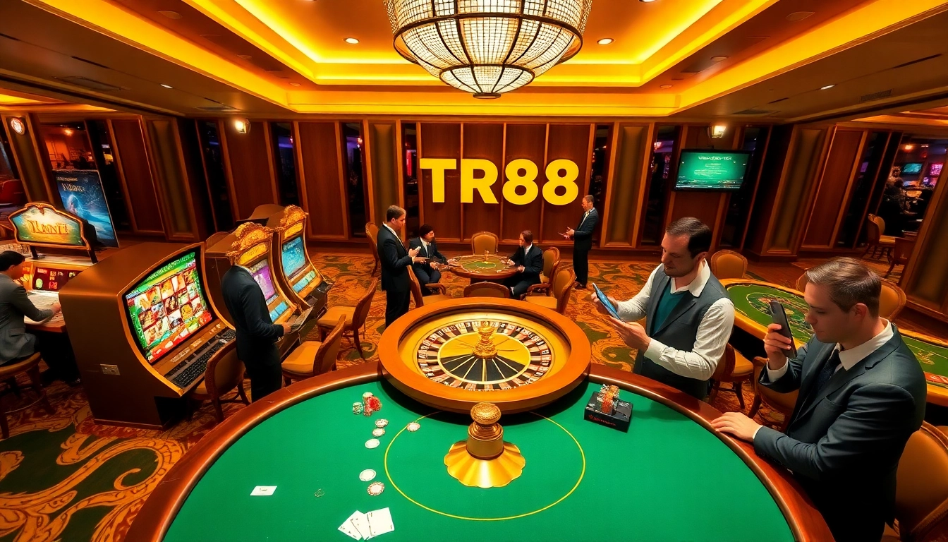 Experience thrilling gameplay at TR88 with vibrant casino tables and exciting slot machines.