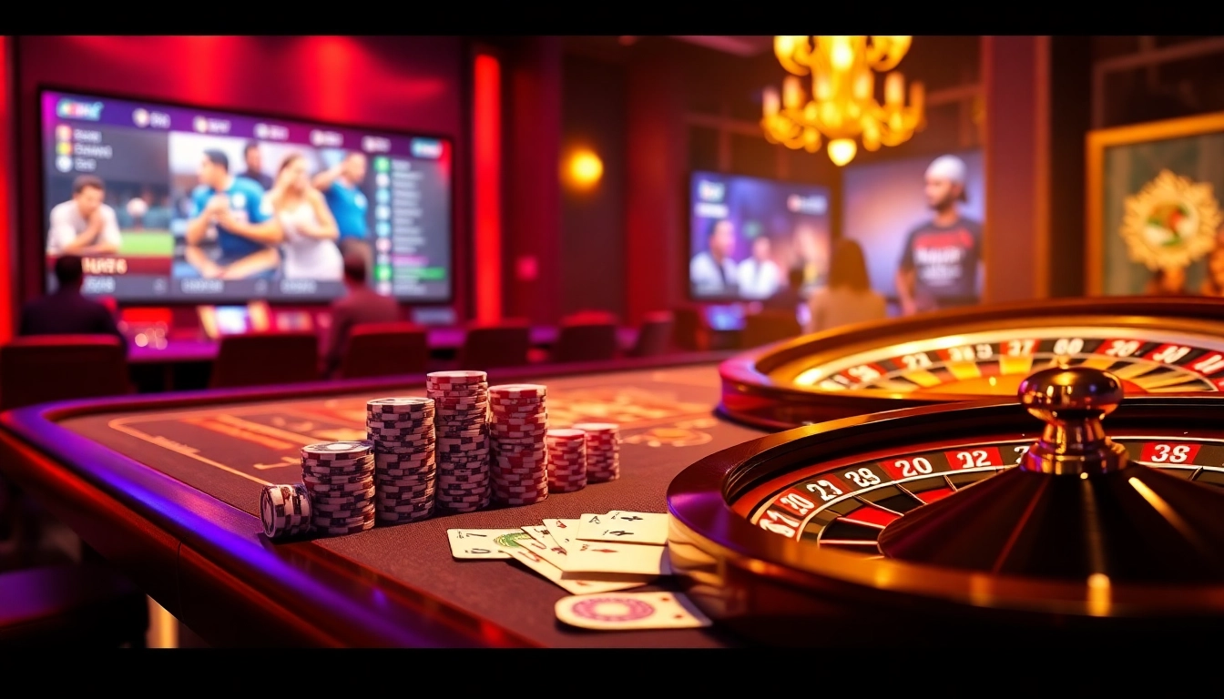 Experience high-stakes gaming at BK8 with glamorous casino tables and vibrant roulette wheels.
