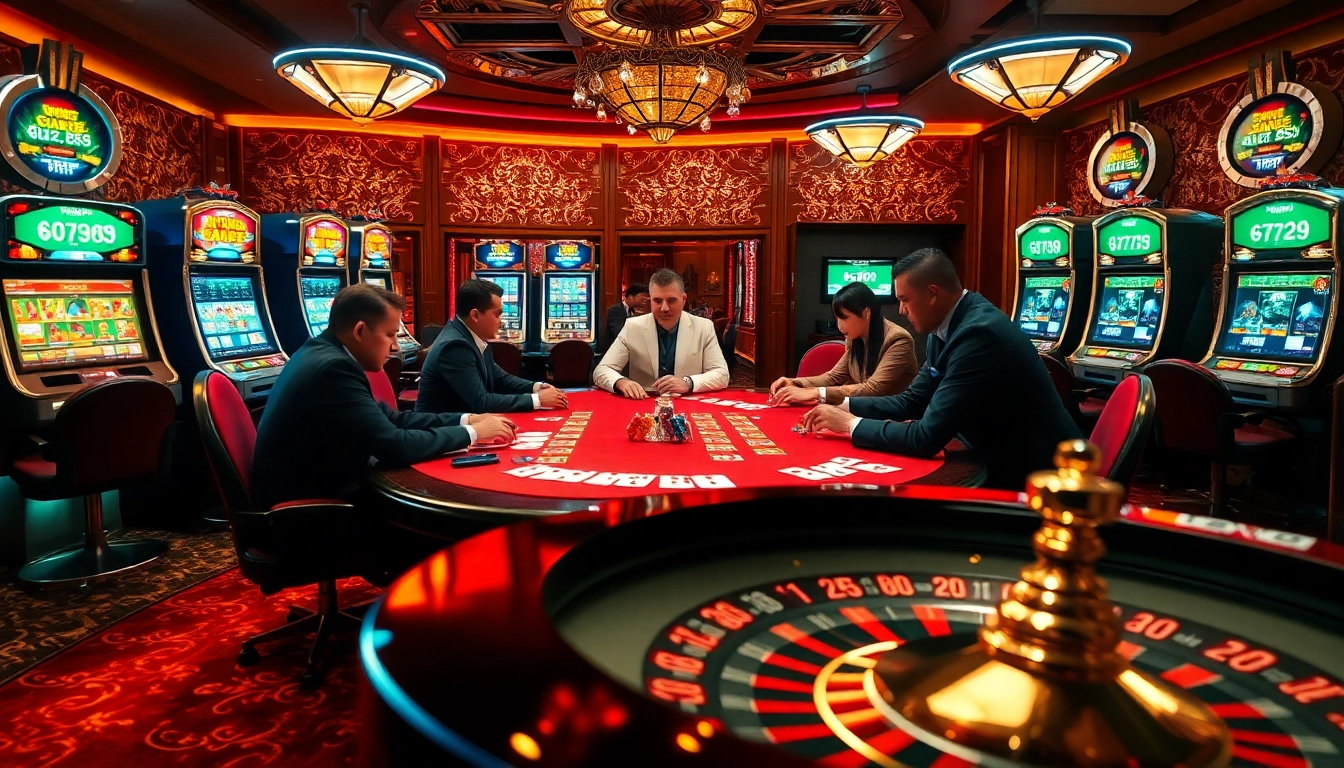 Engaged players at a kwin poker table in a luxurious casino setting.