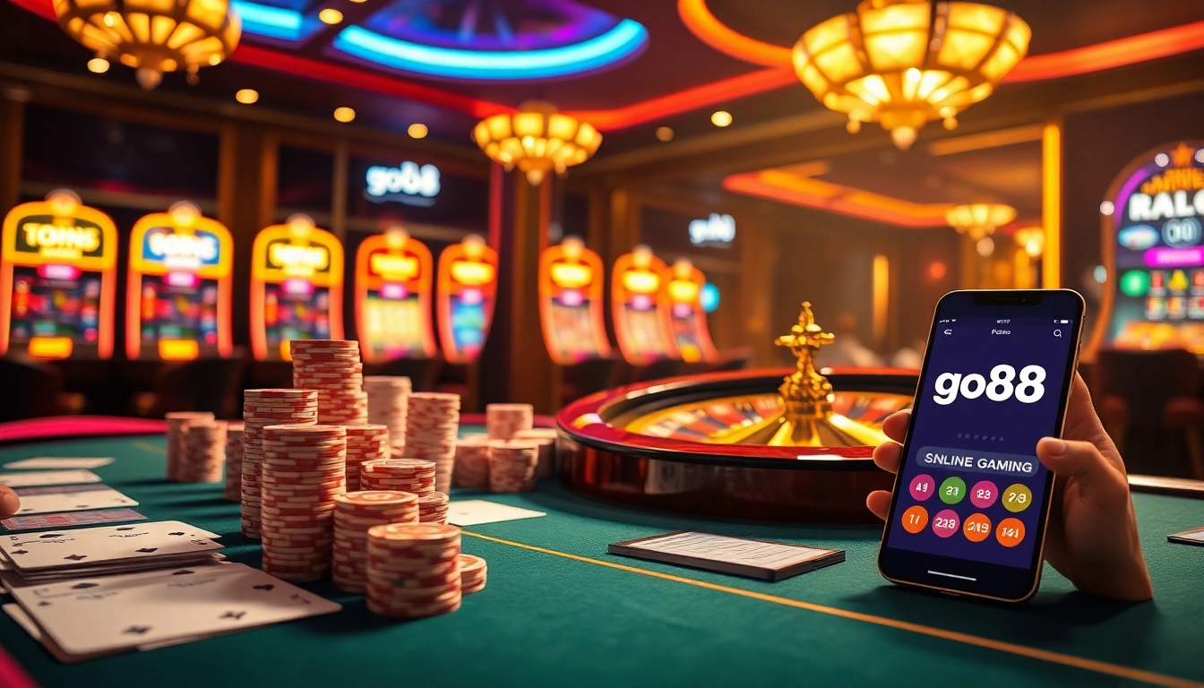Experience exhilarating gameplay at go88 with vibrant casino elements and luxury ambiance.