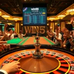 Experience the excitement at win55 with vibrant players celebrating around a roulette table.