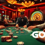 Players enjoying an exciting casino experience at GO88, with poker chips and cards on a lush table.
