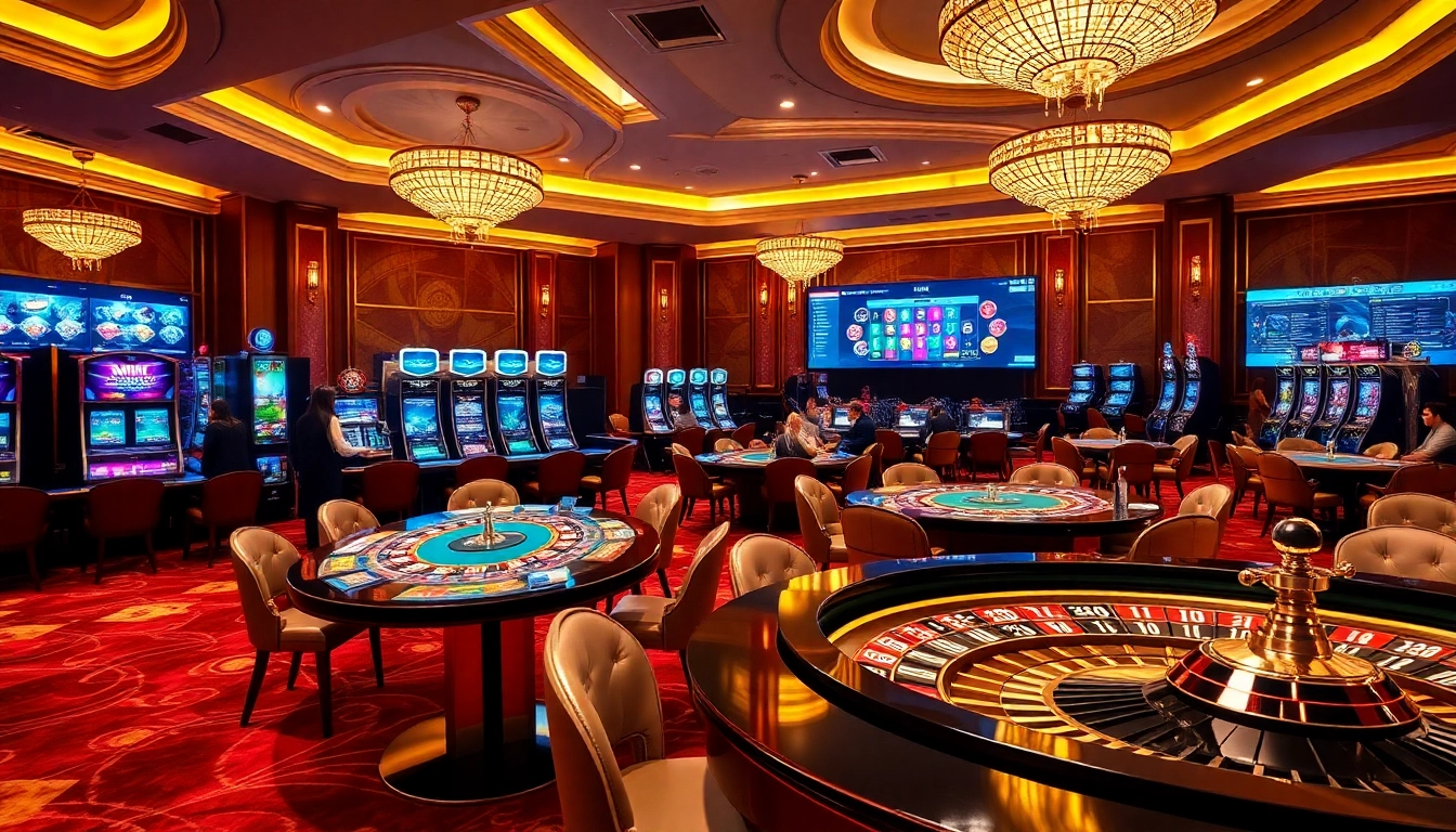 Exciting casino scene at https://1mm888.com/ showcasing players at poker tables with high stakes.