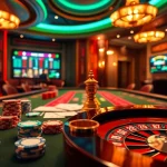 Engage with 68 game bài in a luxurious casino setup showcasing vibrant poker chips and a roulette wheel.