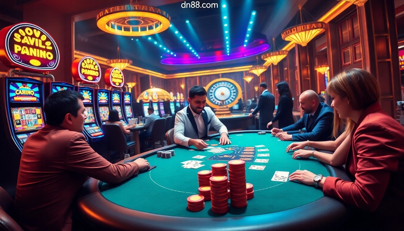Experience high-stakes excitement at dn88.com with vibrant poker and colorful slot machines.