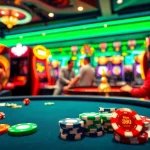 XIN88 casino scene with poker chips, cards, and a roulette wheel, embodying excitement and luxury.