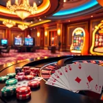 Exciting casino scene showcasing 13win with roulette, cards, and digital gaming elements for an immersive atmosphere.