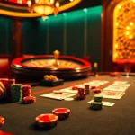X88 casino excitement with vibrant poker chips and a glowing roulette wheel in a luxurious setting.