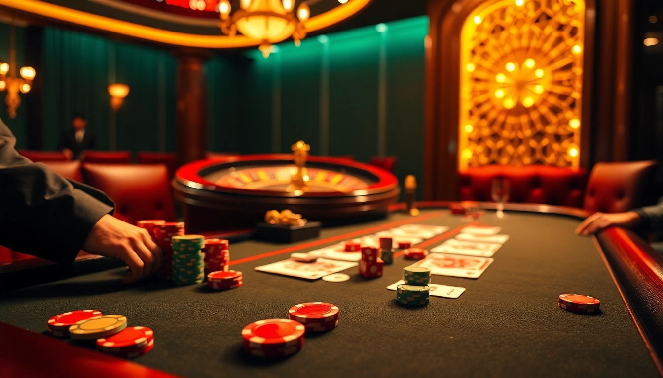 X88 casino excitement with vibrant poker chips and a glowing roulette wheel in a luxurious setting.